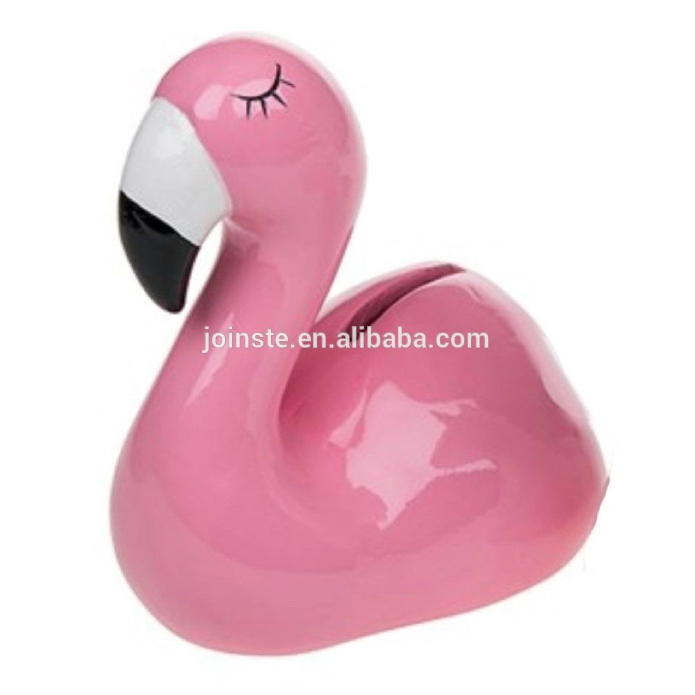 Pink flamingo ceramic money box