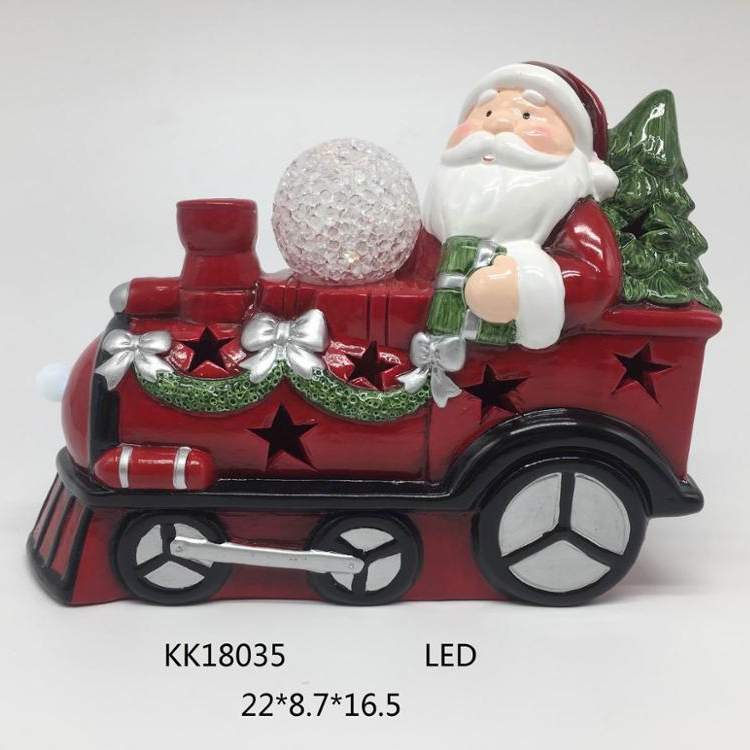 Terracotta christmas train ornaments with ceramic snowman/santa claus figurine with led