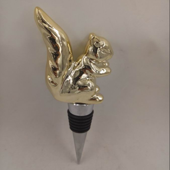 Gold Squirrel Shape Wine bottle stopper, Ceramic, Custom shape metal wine stopper