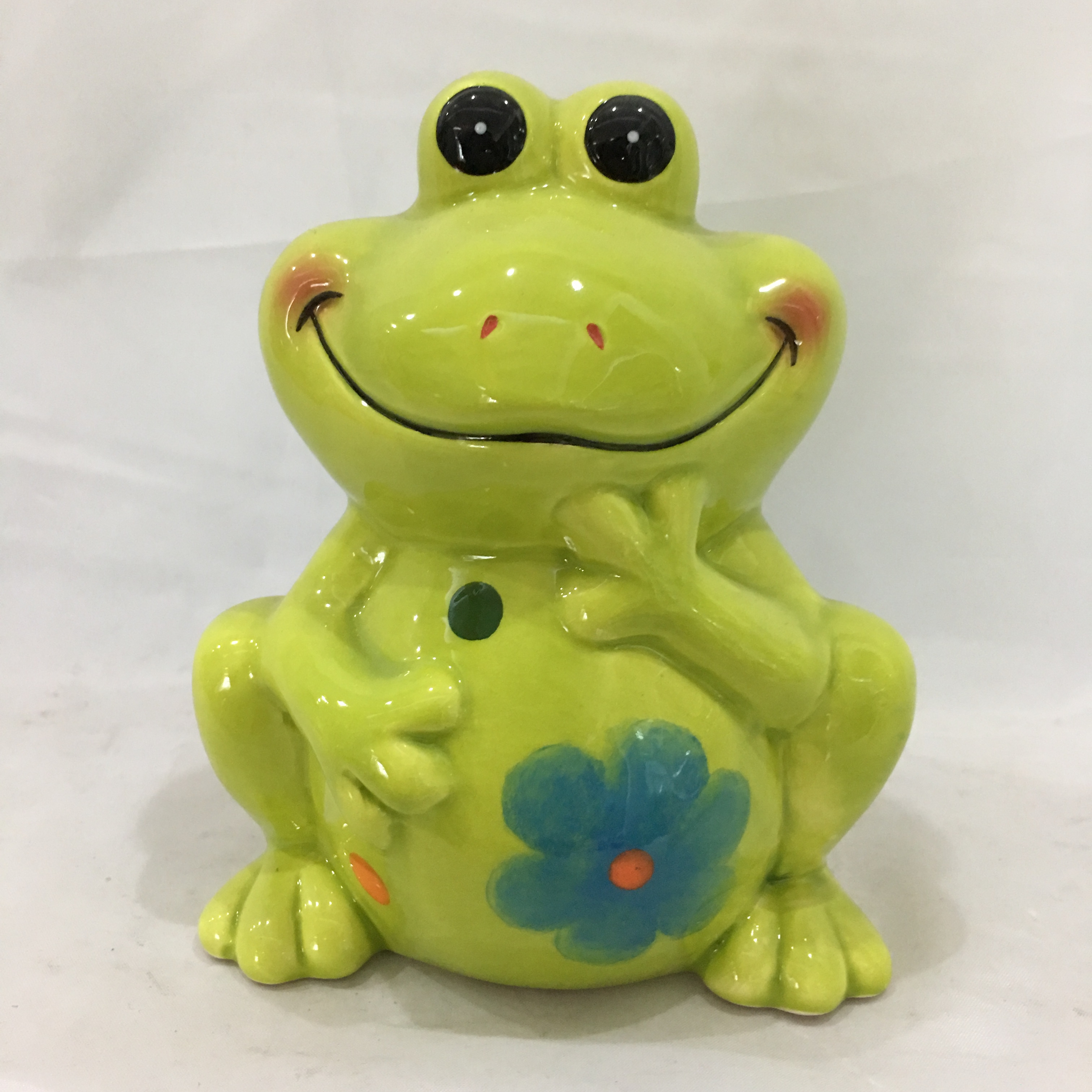 Hot sale green frog shape ceramic coin bank animal design money box