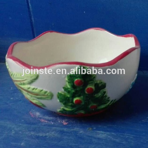 Ceramic Christmas candy bowl with handmade painting