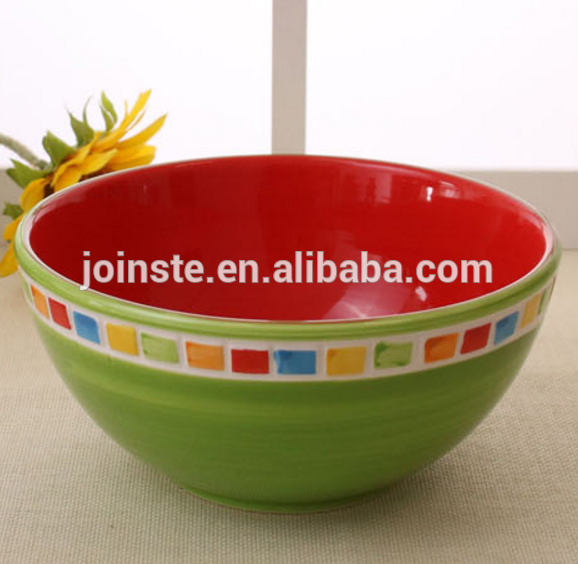 Custom green ceramic bowl red interior candy bowl ceramic bowl wholesale