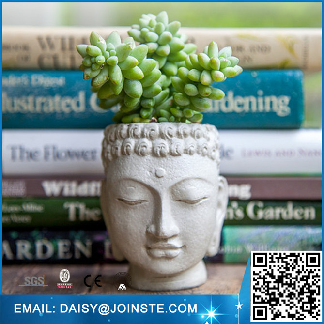 White cement buddha head flower pot