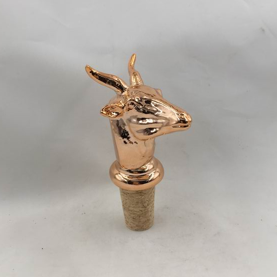 Gold color Goat head Shape Wine bottle stopper, Ceramic, Custom shape accept