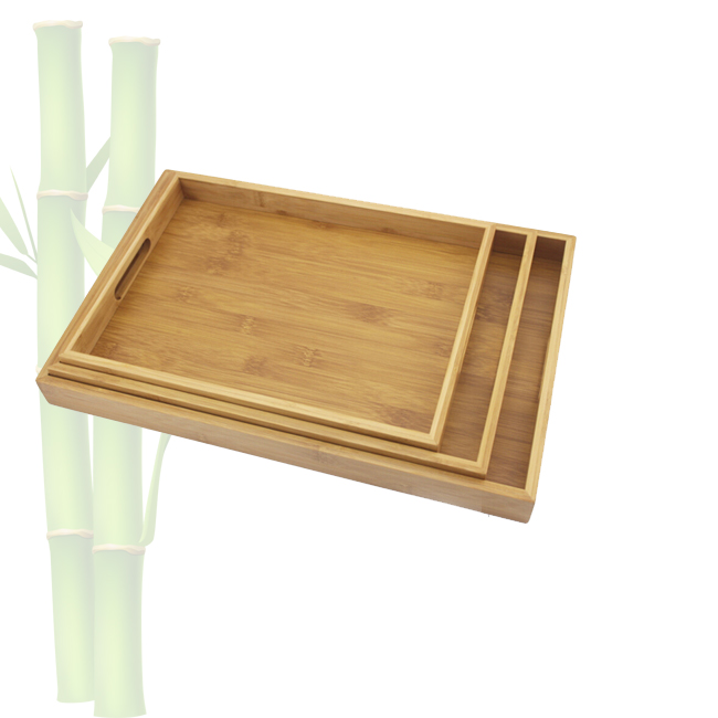 Bamboo Set of 3 Serving Trays with Handle,Wooden serving tray set