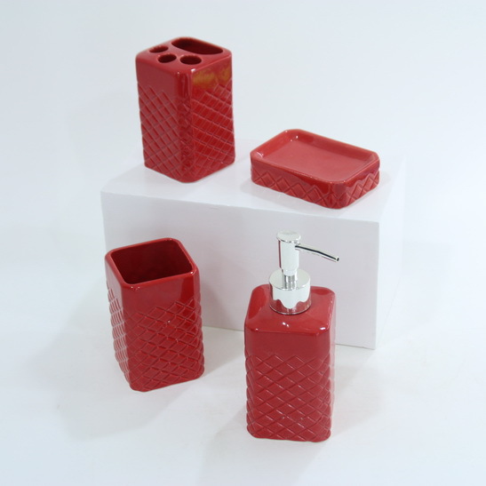 Set of 4 Bathroom Accessory Ceramic Lotion Dispenser Soap Dish