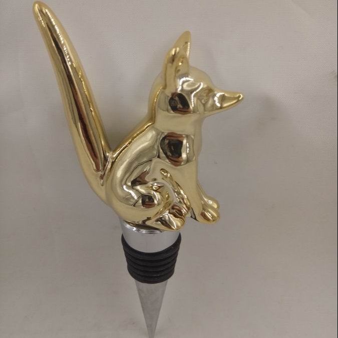 Gold Fox Shape Wine bottle stopper, Ceramic, animal wine stopper