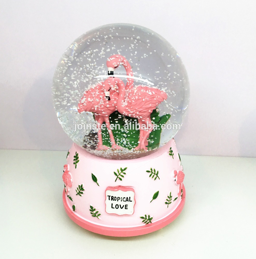 Pair flamingo glitter glass ball snow globes 80 -100 mm