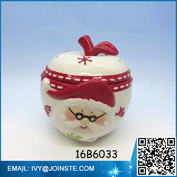 Christmas Apple shaped ceramic cookie jar high quality ceramic candy jar supplier