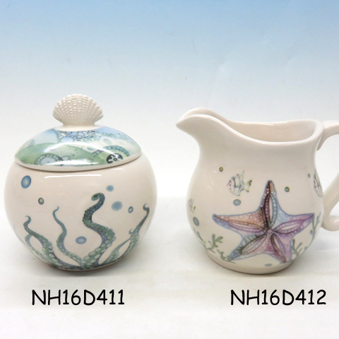 Octopus Starfish Porcelain Sugar and Creamer Set for Coffee and Tea, Set of 3