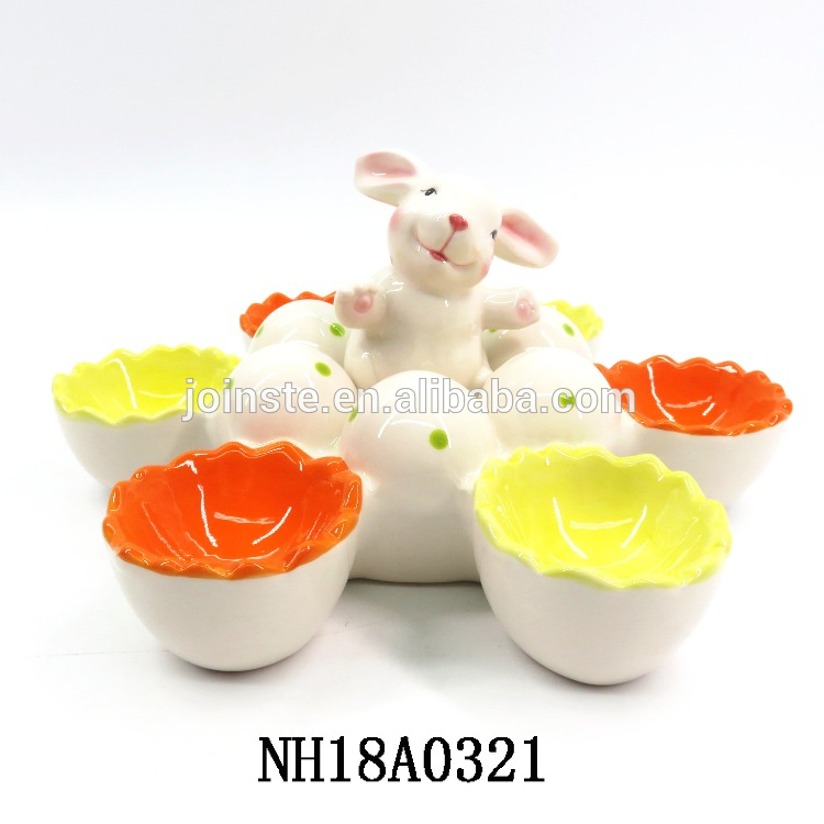 Ceramic Mud Pie Deviled Easter Bunny Egg cup Plate