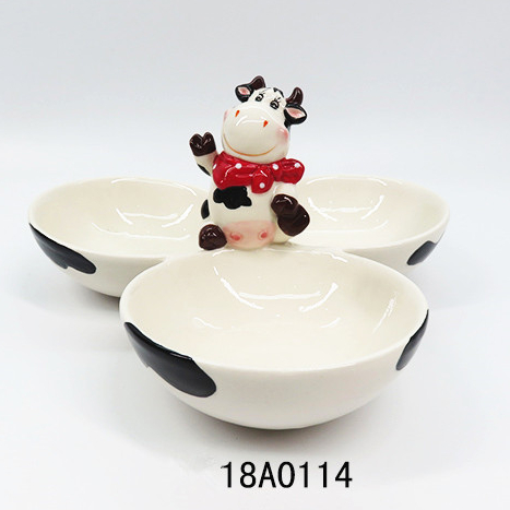 ceramic cute cow bowl , 3 compartment sauce bowl , serving bowl