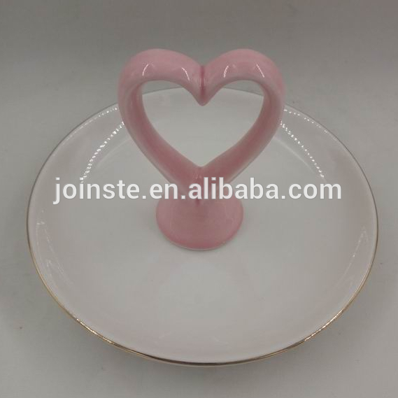 Custom ceramic pink heart shape jewellery tray ring holder home decoration