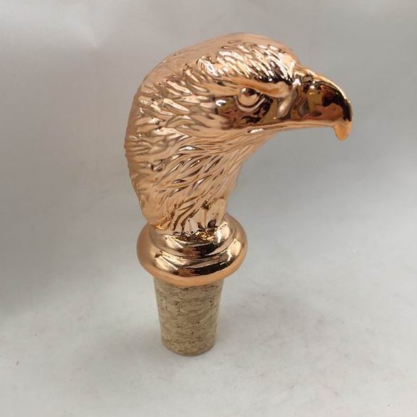 Gold color Eagle head Shape Wine bottle stopper, Ceramic, Custom wine bottle cork