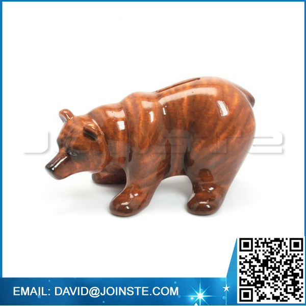 Brown Bear Ceramic Piggy Bank Money Coin Box Handmade