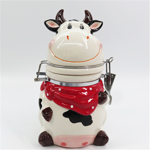 Cow shape airtight canister custom ceramic cow food canister seal canister