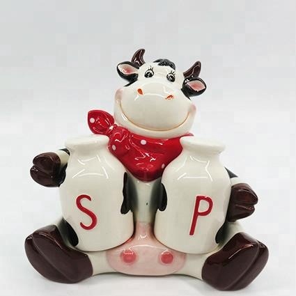 Herb and Spice Tools, Ceramic Cow Castor, Cow salt and pepper shaker with stand