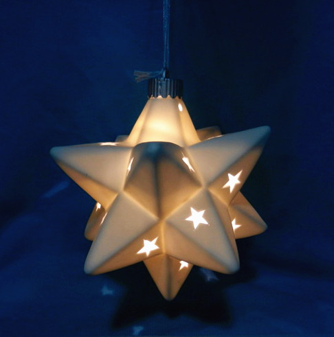 Ceramic hanging  hollow  christmas star  with  LED light