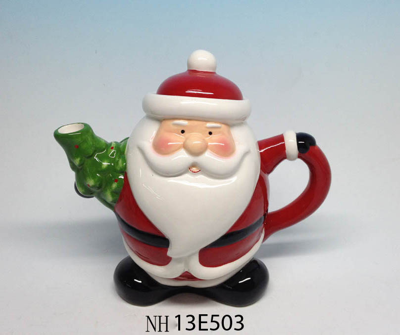 Customized cheap Santa Claus shape printed teapot Christmas gift