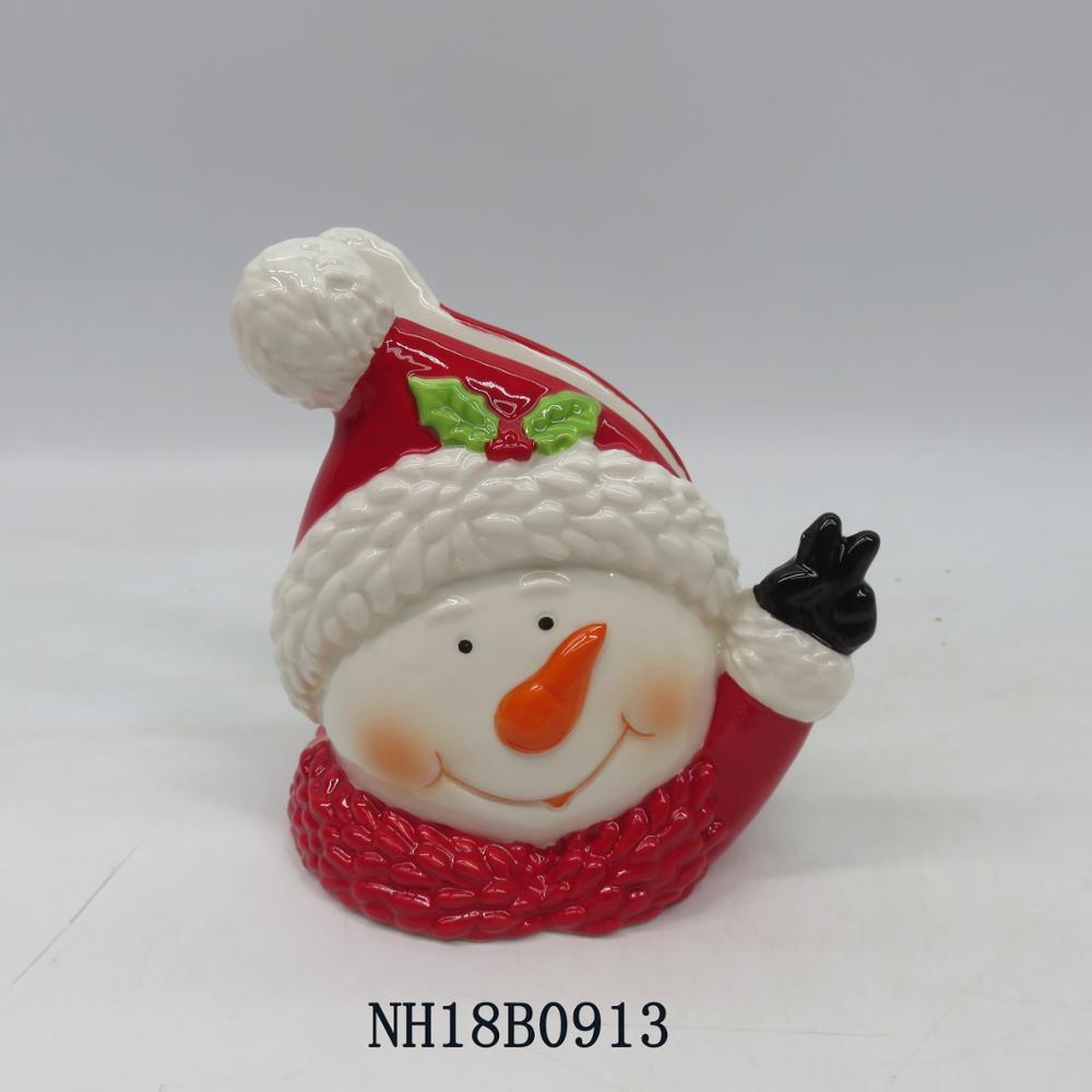 Red glazed father christmas painted porcelain napkin holder,ceramic snowman tissue box holder