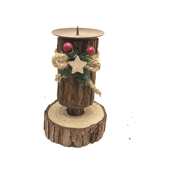 Natural primitive  christmas wooden bark  votive candle holder