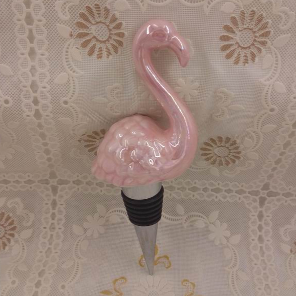 Pink Flamingo Shape Wine bottle stopper, Ceramic, Custom accept