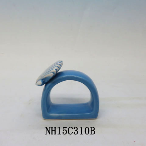 Coastal Living Blue Seashell Ceramic Napkin Rings, Set of 4, Custom accept