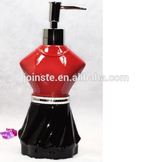 Customized woman wearing dress shape ceramic lotion pump bottle liquid container