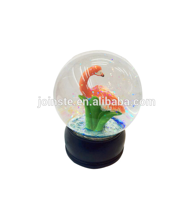 Customized Flamingo glitter glass ball snow globes 80 -100 mm