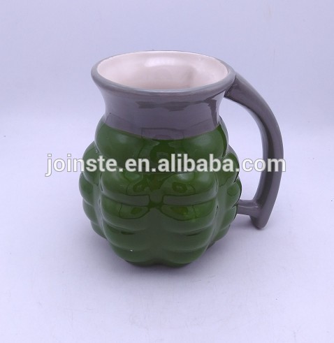 Customized green color grenade ceramic tea mug