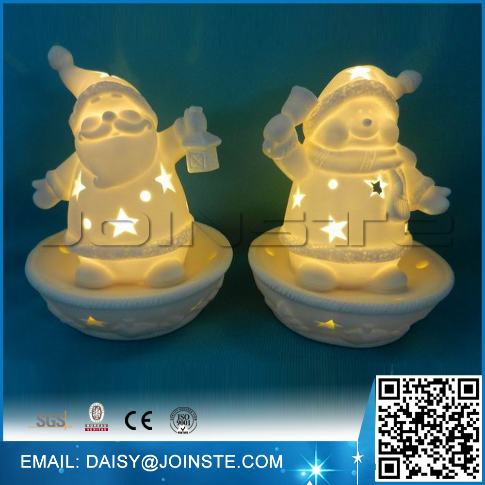 Happy Santa Claus and snowman ceramic figurines unpainted