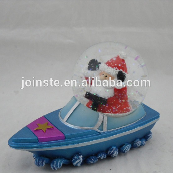 Custom 65cm resin Santa snow globe blue launch base souvenir for kids