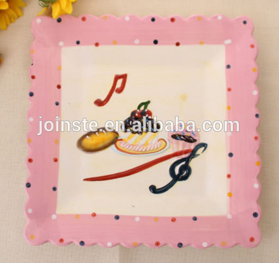 Custom pink handmade painting ceramic cake weeding plate