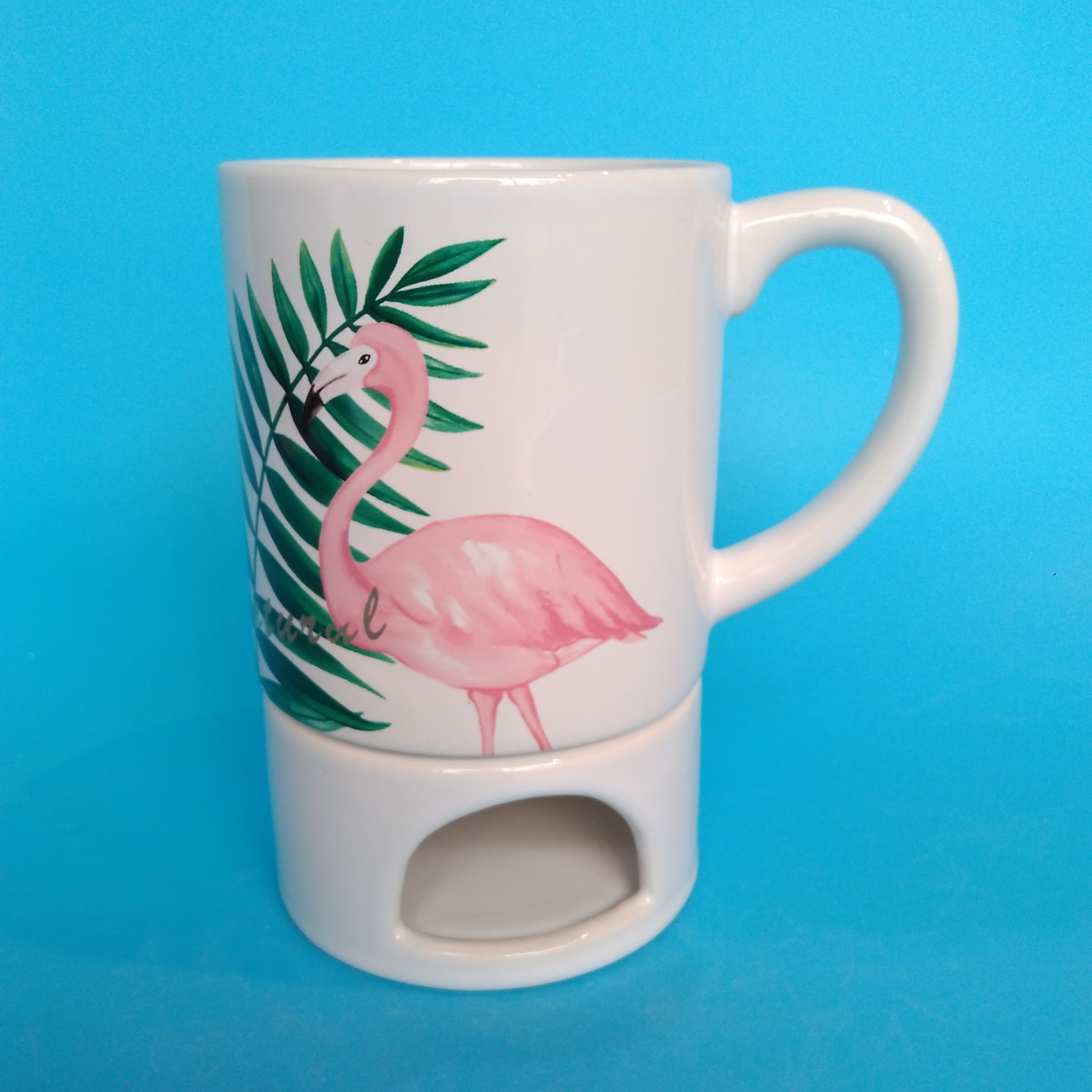 Custom  flamingo palm leaf decal ceramic tea pot ,tea cup