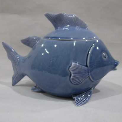 Sea blue style fish honey jar, ceramic fish cookie jar,Fish shaped storage pot