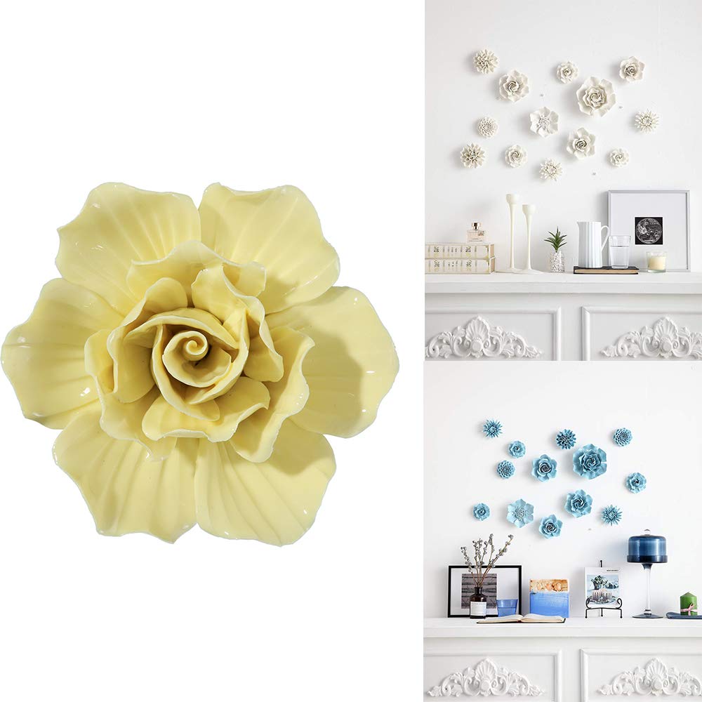 Artificial Flowers Wall Decoration for Living Room Bedroom Hanging 3D Wall Art Ceramic Flower Pediments Sculpture