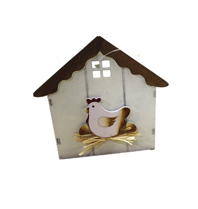 Colorful easter wooden bird house planters with wood cock decorations