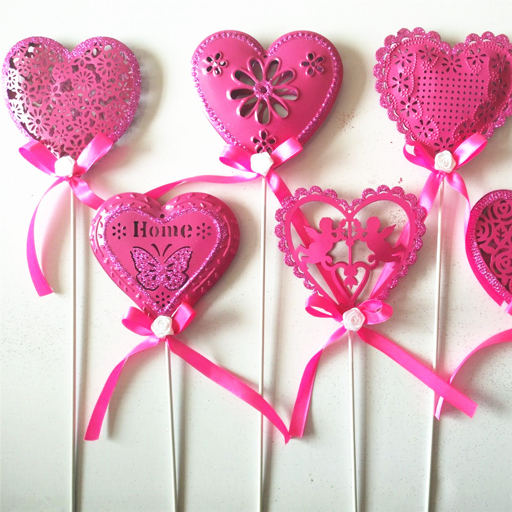 Wedding decor iron heart shape stakes wrought iron artificial cutout heart ornaments