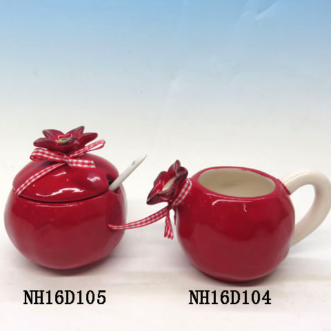 Pewter Pomegranate Stoneware Creamer Set, Ceramic, Red