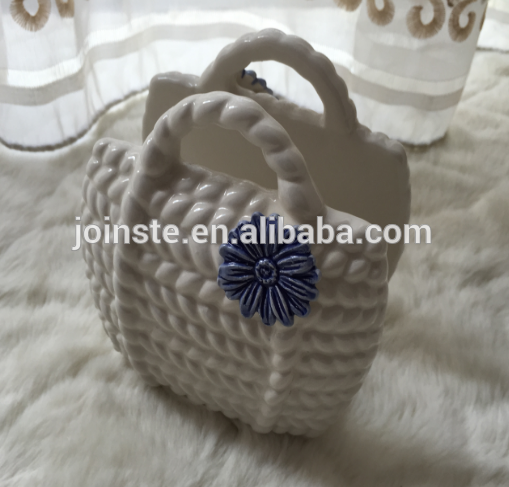 Custom white basket shape ceramic napkin holder table use home decoration