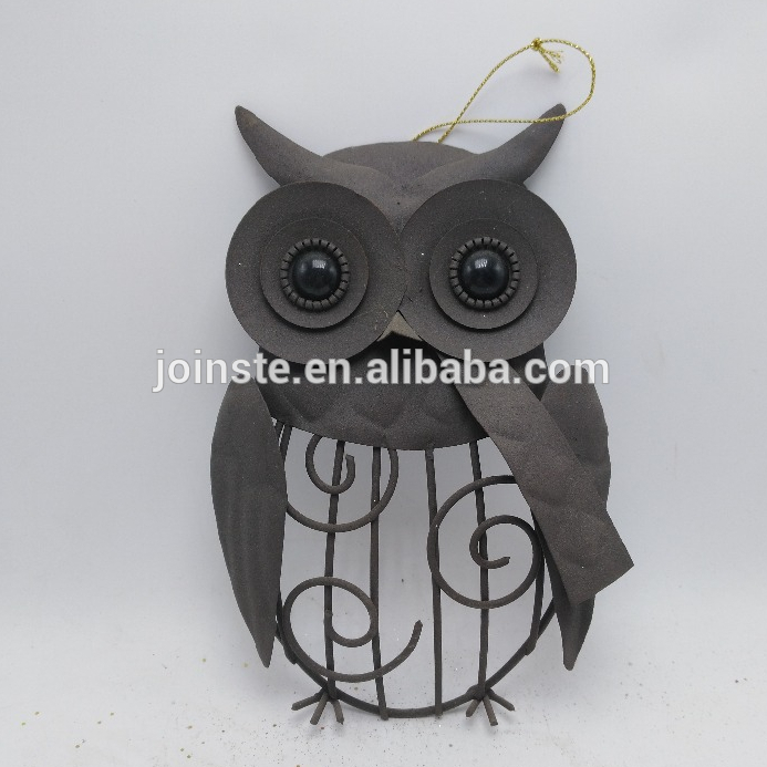 Custom cheap black owl shape hanging decoration metal wall decoration