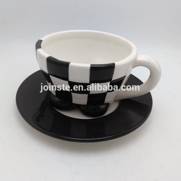 Black and white grid ceramic coffee mug