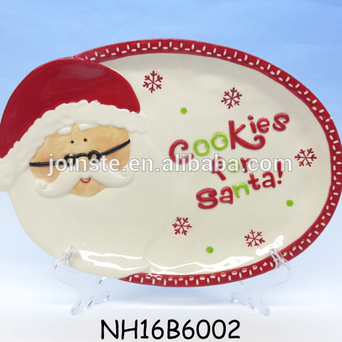 Custom Christmas santa painting ceramic candy plate cookie plate