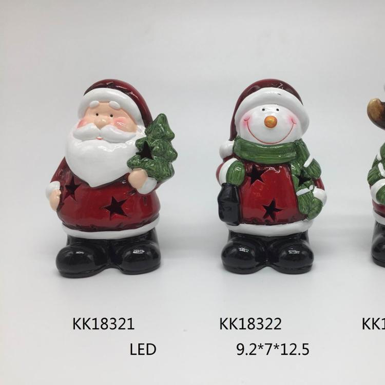 Christmas snowman and santa and reindeer shape red clay LED light for decorations