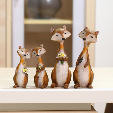 Unique Sitting Cartoon twins fox in polyresin, fox resin statues