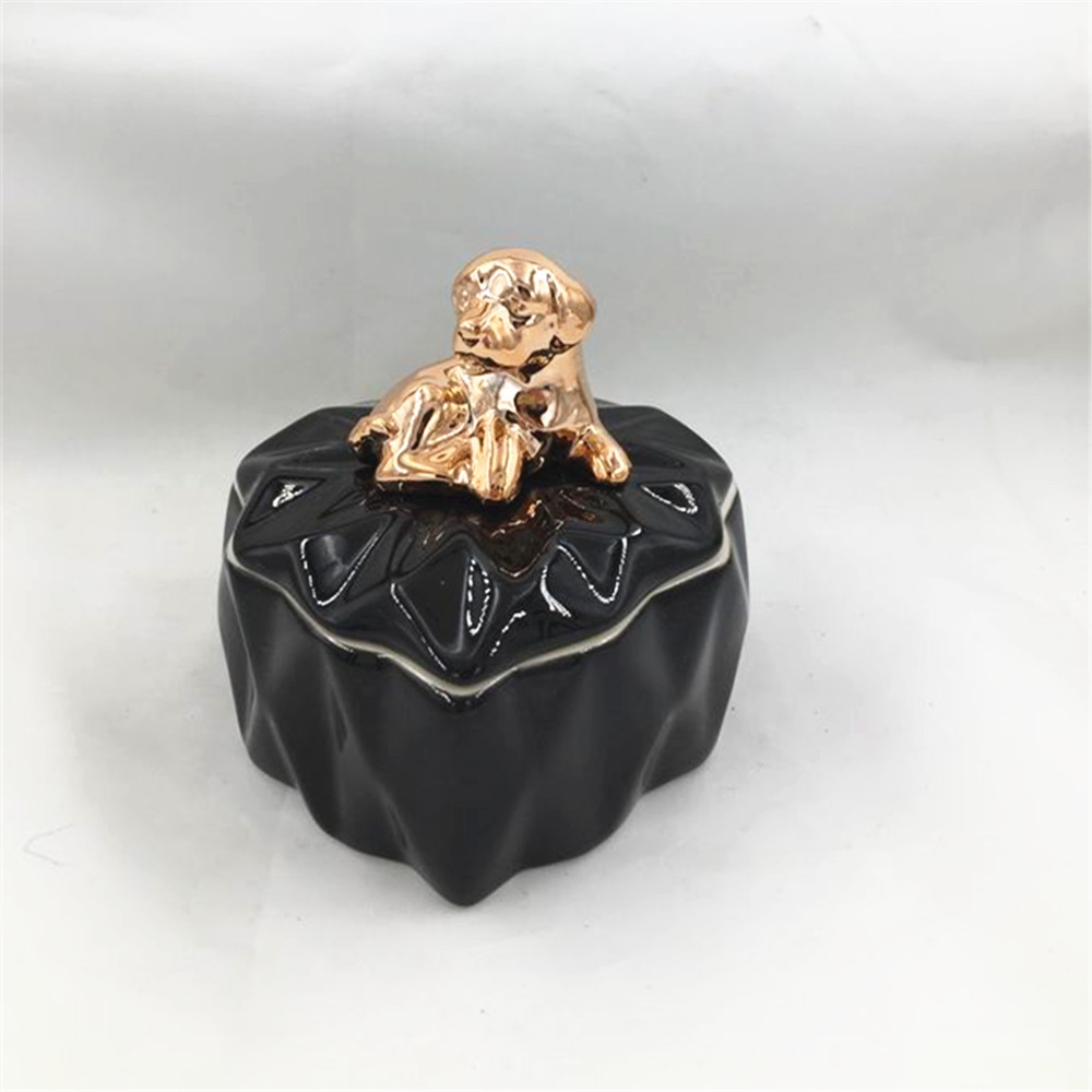 Custom   black heart shape jewelry box   ceramic  hand made   jewelry  box with dog statues