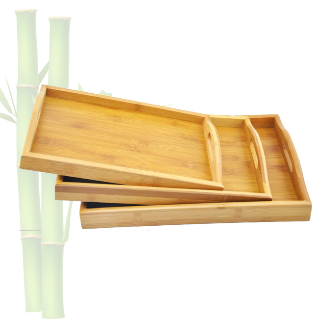 3 pc Bamboo Breakfast Bed Trays (Squared) | Cut Out Handles | Set of 3 | Bamboo | Nesting