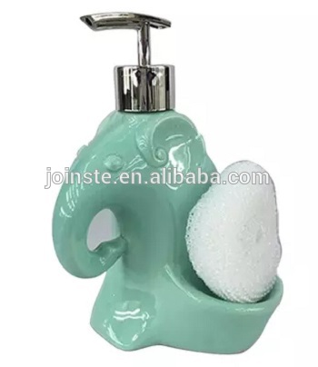 Customized green elephant shape ceramic hand soap disspenser with soap holder best gift