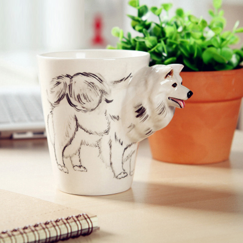 Custom Ceramic Samoyed Mugs,Samoyed Coffee Cups,3D Samoyed Mug