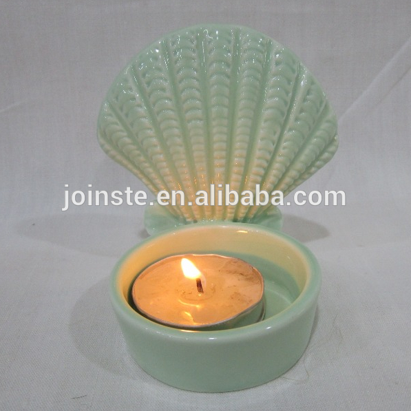 Custom cheap light green seashell shape candle stand candle holder